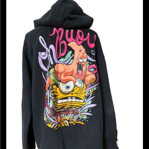 Divided H&M Black Spongebob Hoodie Size XL w/ Patrick "Oh Buoy" Graphic Print - Picture 6 of 13